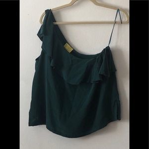 Chiffon one-shoulder blouse.